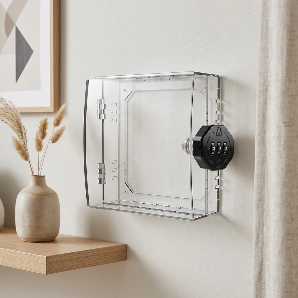 1 Piece Transparent Thermostat Lock Box With 3 Digit Combination Password Dust Cover For Home School Office Protection