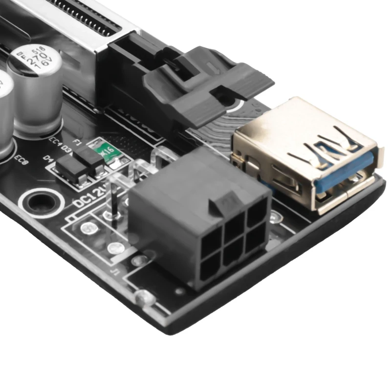VER009S Plus PCI Express 1X à 16X Renforce PCI-E Riser Card, SATA 6Pin Power 0.6M USB 3.0 Cable for BTC LTC Mining