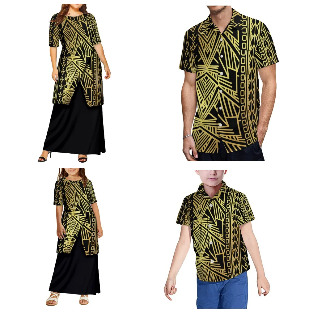 Ternos de reunião de família polinésia para mulheres meninas puletasi terno saias homens meninos camisas havaianas ternos casuais