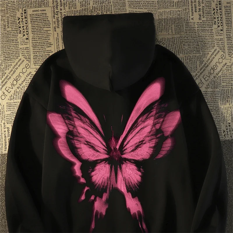 Felpe con cappuccio a maniche lunghe con grafica a farfalla autunno gotico uomo Harajuku moda pullover stampato felpa con cappuccio nuove felpe streetwear Y2K