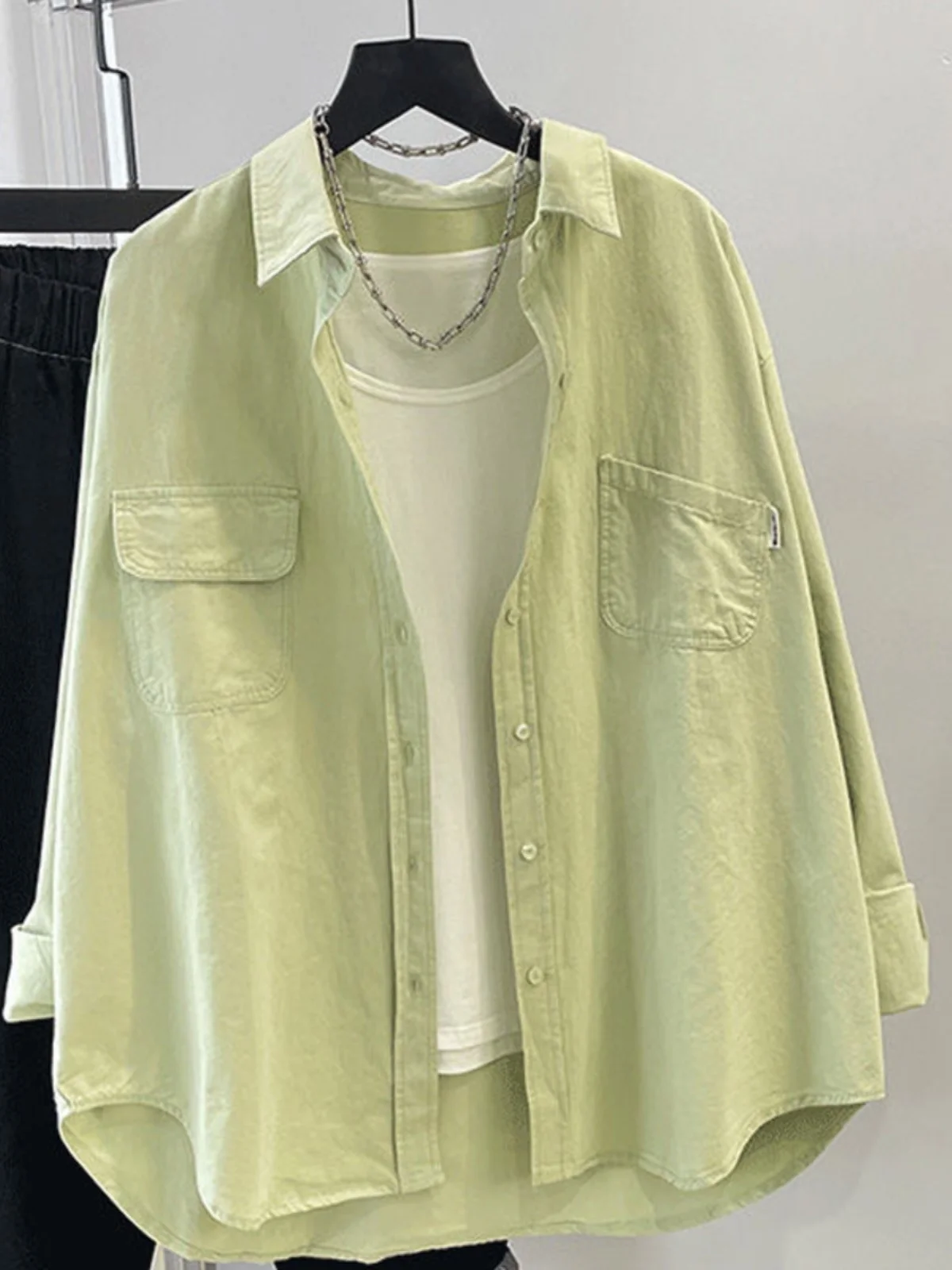 

Синяя хлопковая рубашка женская, весенне-осенняя, новая модель, тонкая верхняя одежда, свободная, модная, из чистого хлопка, повседневный стиль, с длинным рукавом...