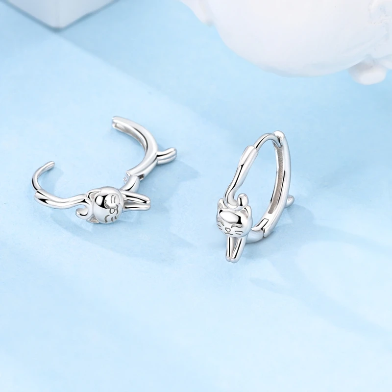 VAMO 925 Sterling Silver Cat Vegetarian Silver Earrings Jewelry Ear Studs Sparkling Pave Earring Wedding Gift Women Anniversary