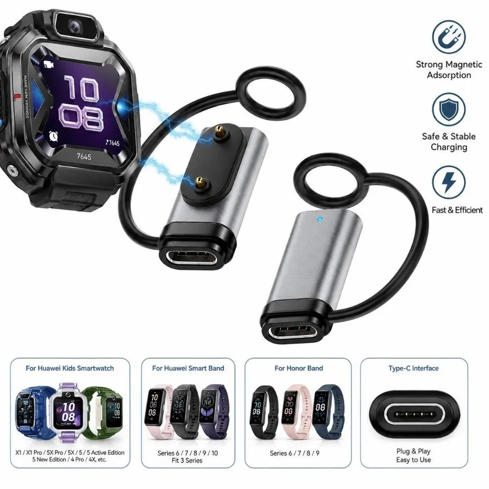 N52 Magnetic USB-C Watch Charging Adapter Magnetic Charging Adapter for Huawei Kids Watch X1/X1 Pro/5X Pro/Band 6/7/8/9/10/Fit 3