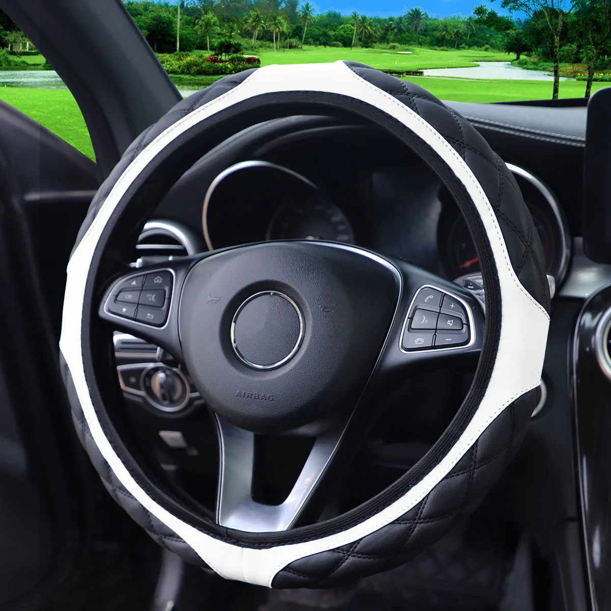 1 Leder-Stereo-Stickerei Komfortabler Rutschfester Auto-Lenkradbezug Ohne Innenring für 14,1-15 Zoll Autos – Detail 20