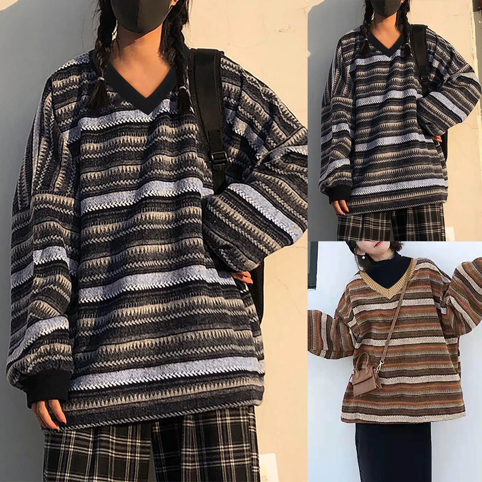 Vintage marrom camisola pulôver feminino harajuku manga longa topo escuro academia roupas estéticas moda coreana roupas de outono