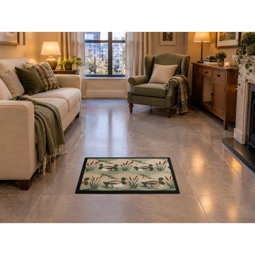 VIKAMA British Sage Cream Mallard Reeds Flannel Door Mat, Memory Foam Anti-Slip Mat, UK Home Decor for Snug, Landing, Pantry