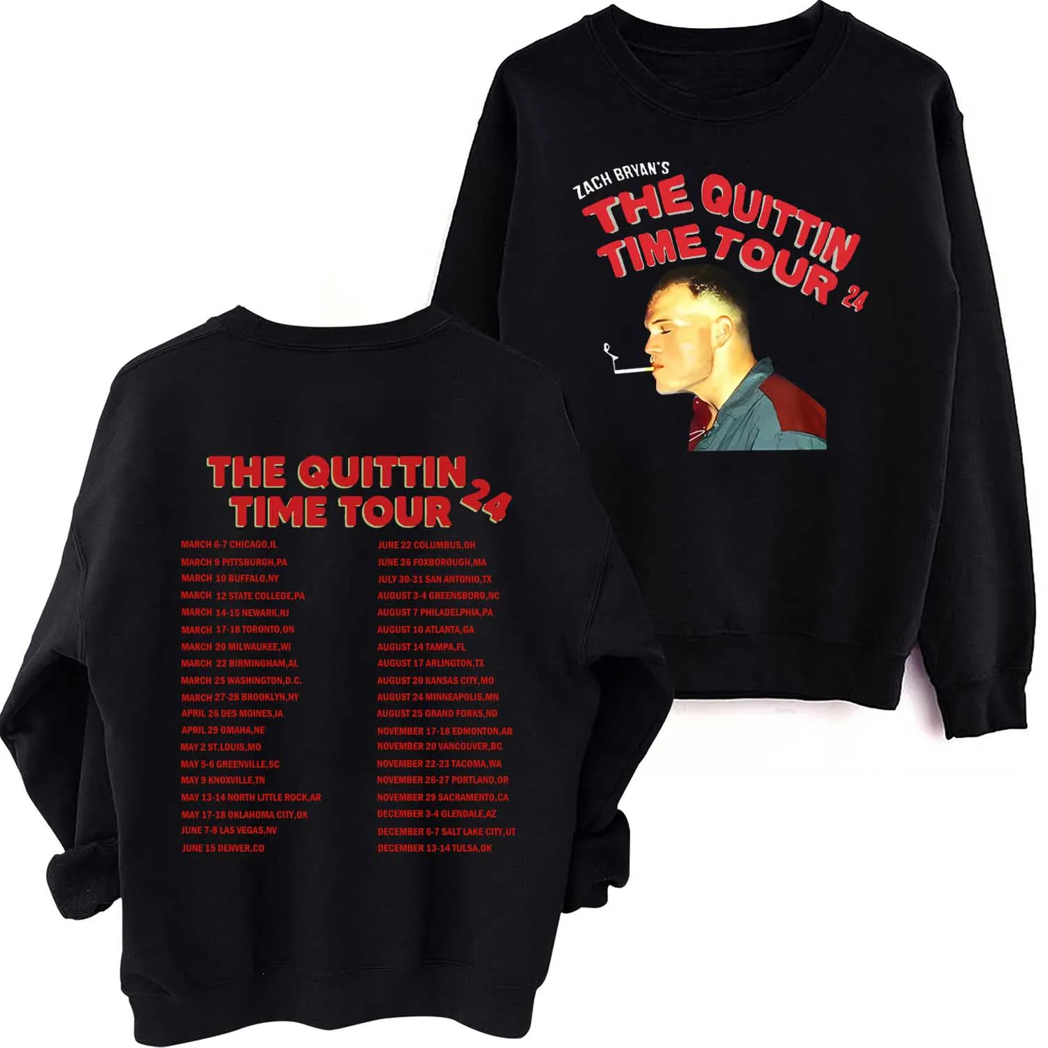 Zach Bryan The Quittin Time Tour 2024 Sweatshirt Harajuku Hip Hop Round Neck Long Sleeve Oversized Hoodie Fans Gift