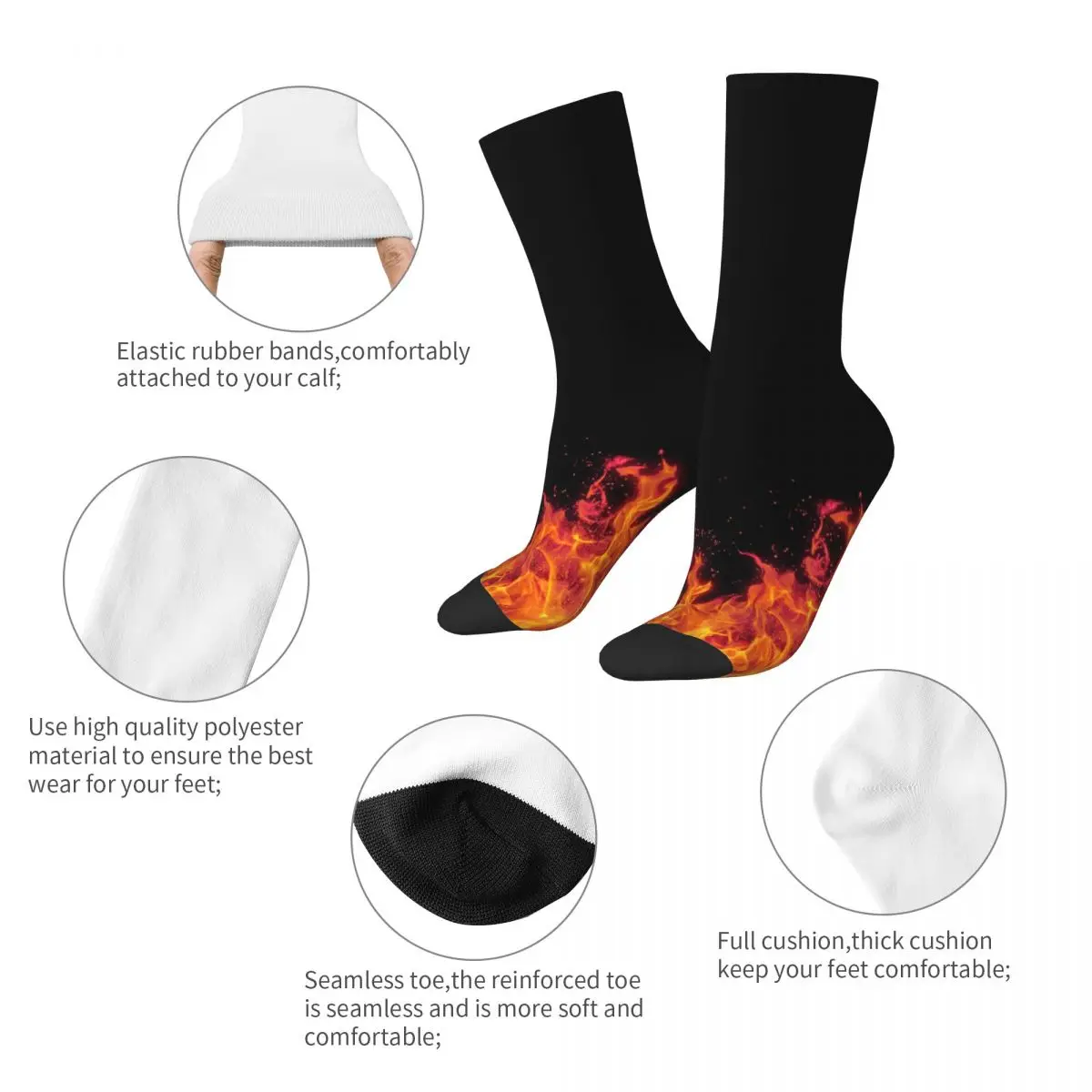 Flames Socks Men's Women's Funny Happy Bright Fire Burning Socks Harajuku Spring Summer Autumn Winter Middle Tube Socks Gifts