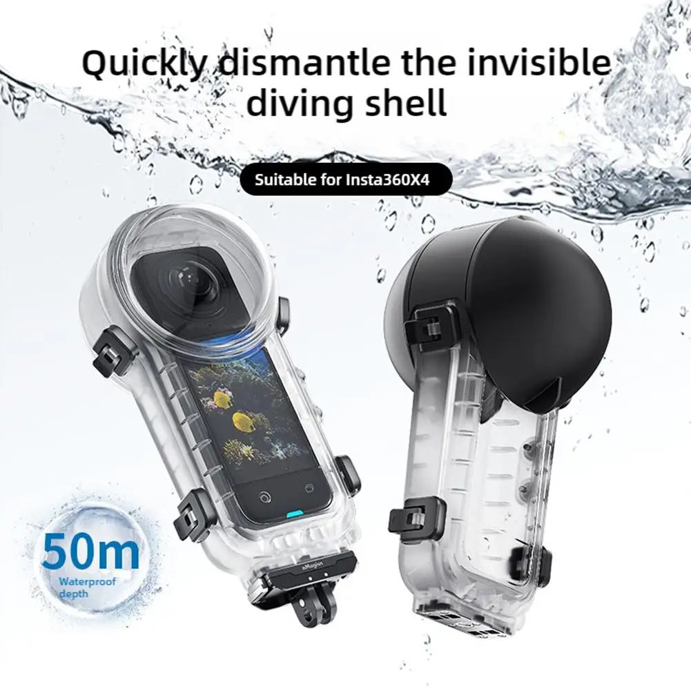 For Insta360 X4 Quick Detachable Invisible Diving Shell 50m Waterproof Shell Protective Shell Accessories