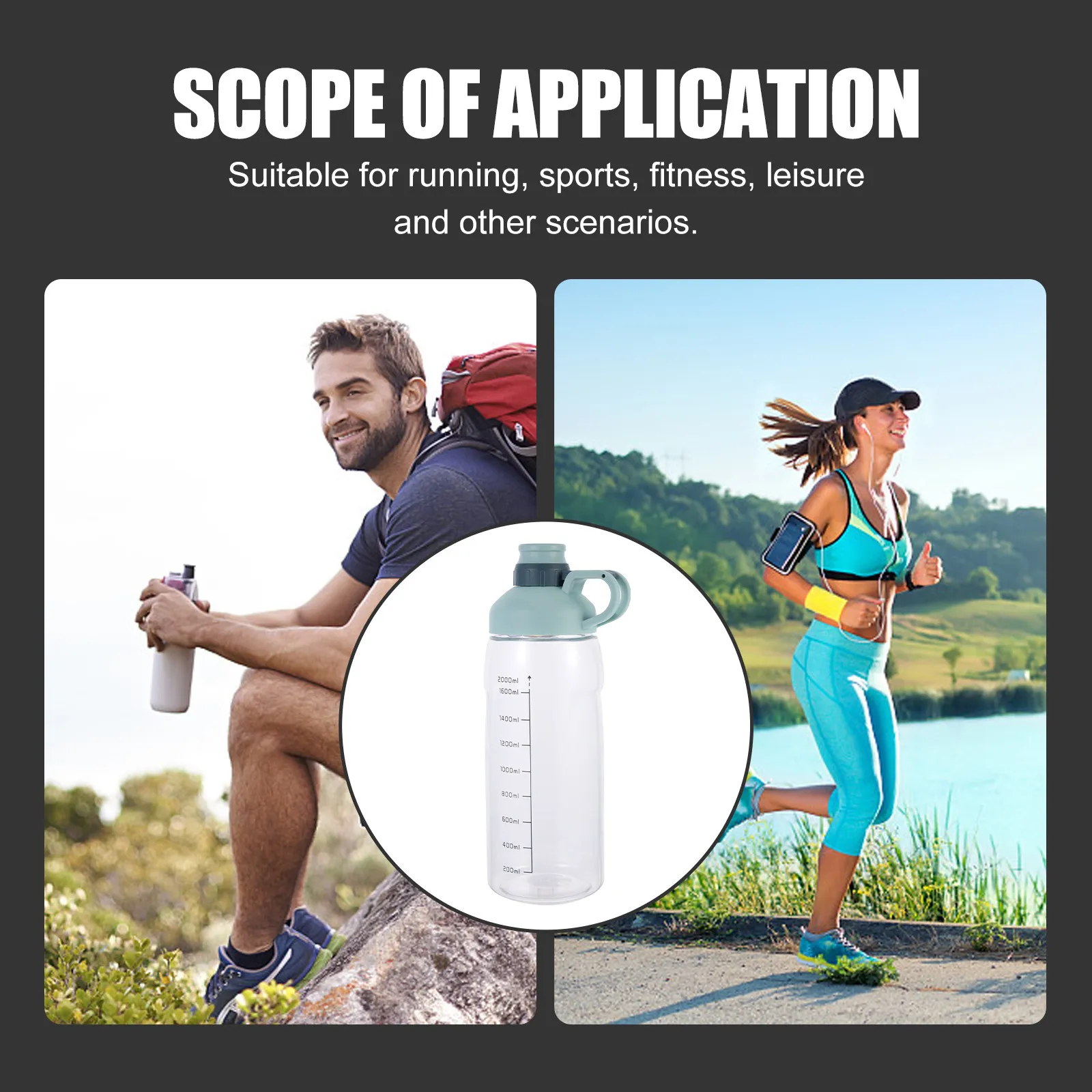 

Премиальная спортивная бутылка для воды с мерной шкалой, большой емкости, для спортзала, фитнеса, работы, школы, портативная, герметичная