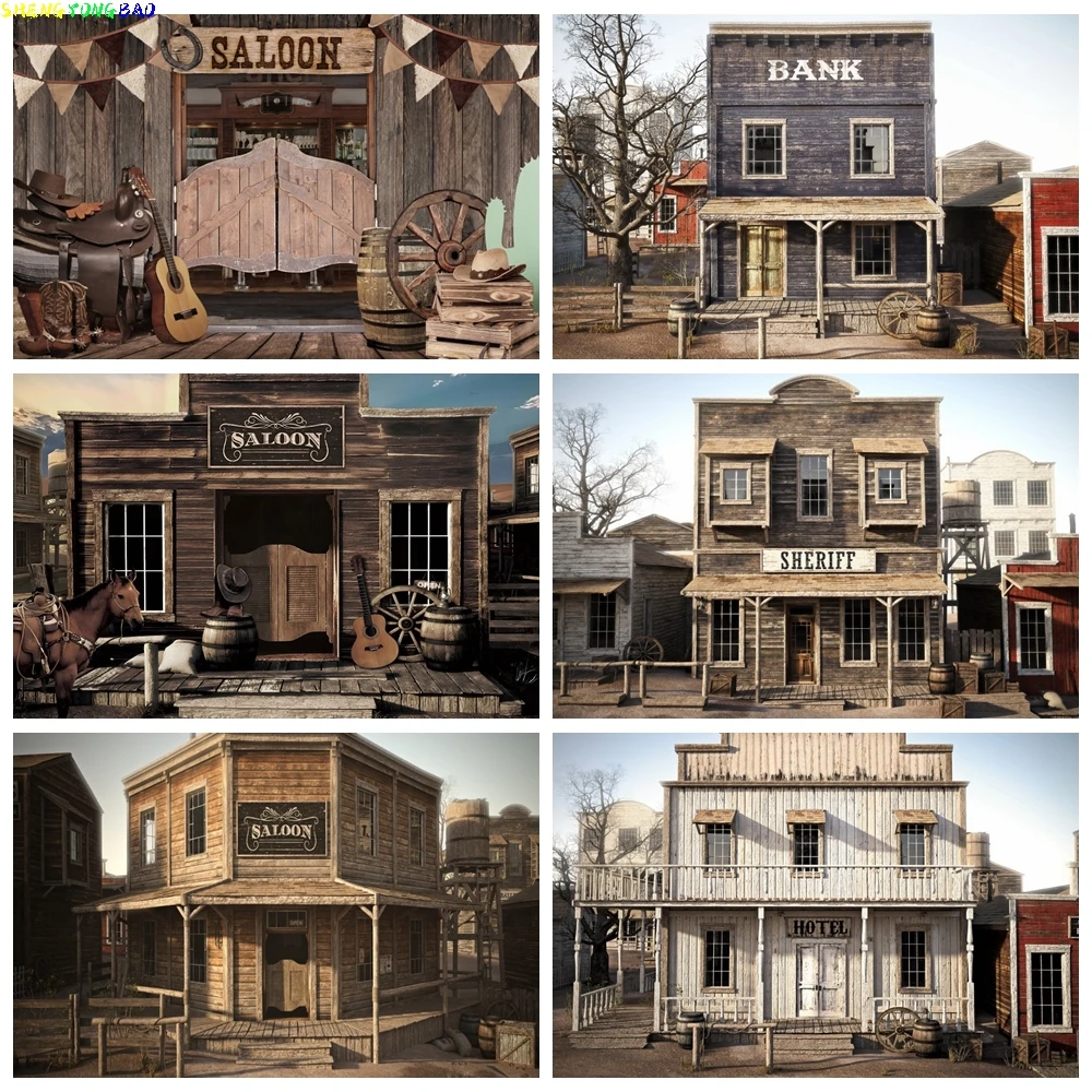 

Western Cowboy Photography Backdrop West Saloon Wood House Barn Door Scene Birthday Party Decor Adult Portrait Photo Background