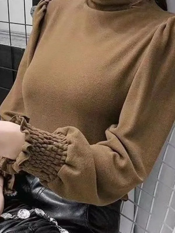 

2026 New Women's Fleece Lined Thickened Half High Collar Long Sleeve Double Sided Velvet Base Shirt Autumn Winter Slim Fit Set