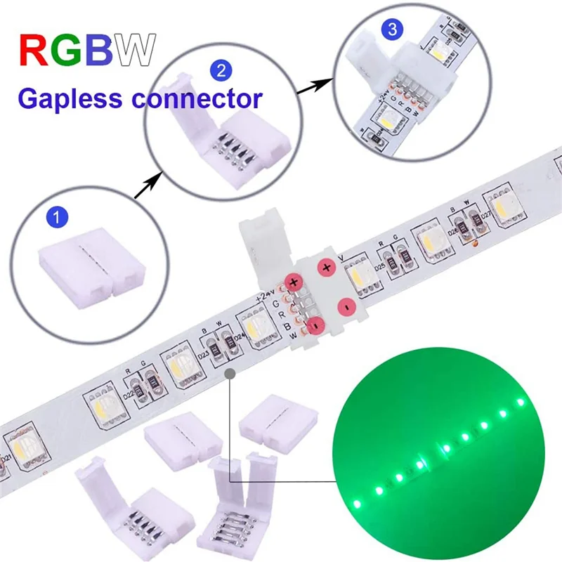 Kit de conector de tira LED de 5 pines, tira LED para conexión de RGBW de 12Mm, incluye forma de T, conector LED RGBW de 5 pines