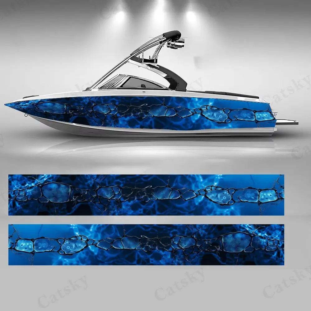 

Crackle Blue Tone Boat Stickers, PVC Waterproof Durable Vinyl Wrap Decals for Fishing Boats, Durable and Stylish Graphic Design