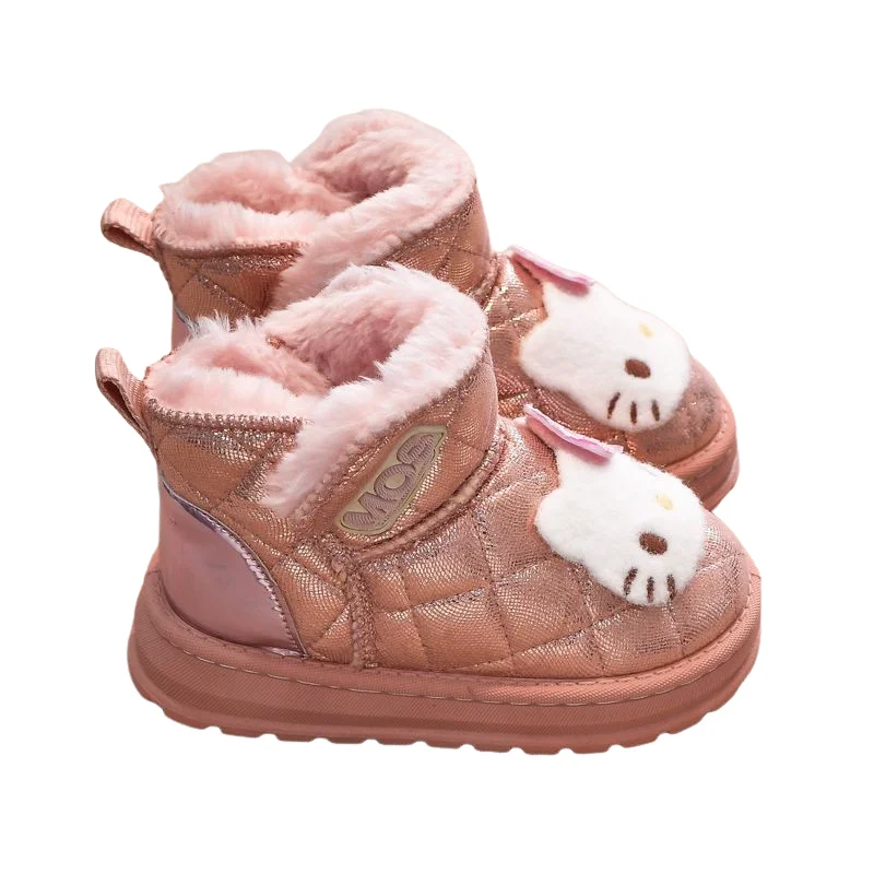 

Sanrio Hello Kitty Girl Winter Fashion Fleece-Lined Cotton Shoes Student Keep Warm Child Cartoon Non-Slip Snow Boots New Style