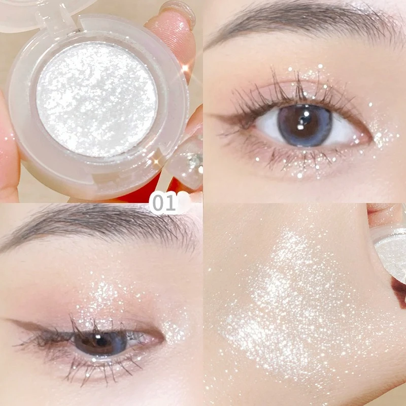 Monochromer Glitzer-Lidschatten, Perlglanz-Highlighter, Puder, Diamant-Lidschatten-Palette, strahlendes, schimmerndes Augen-Make-up