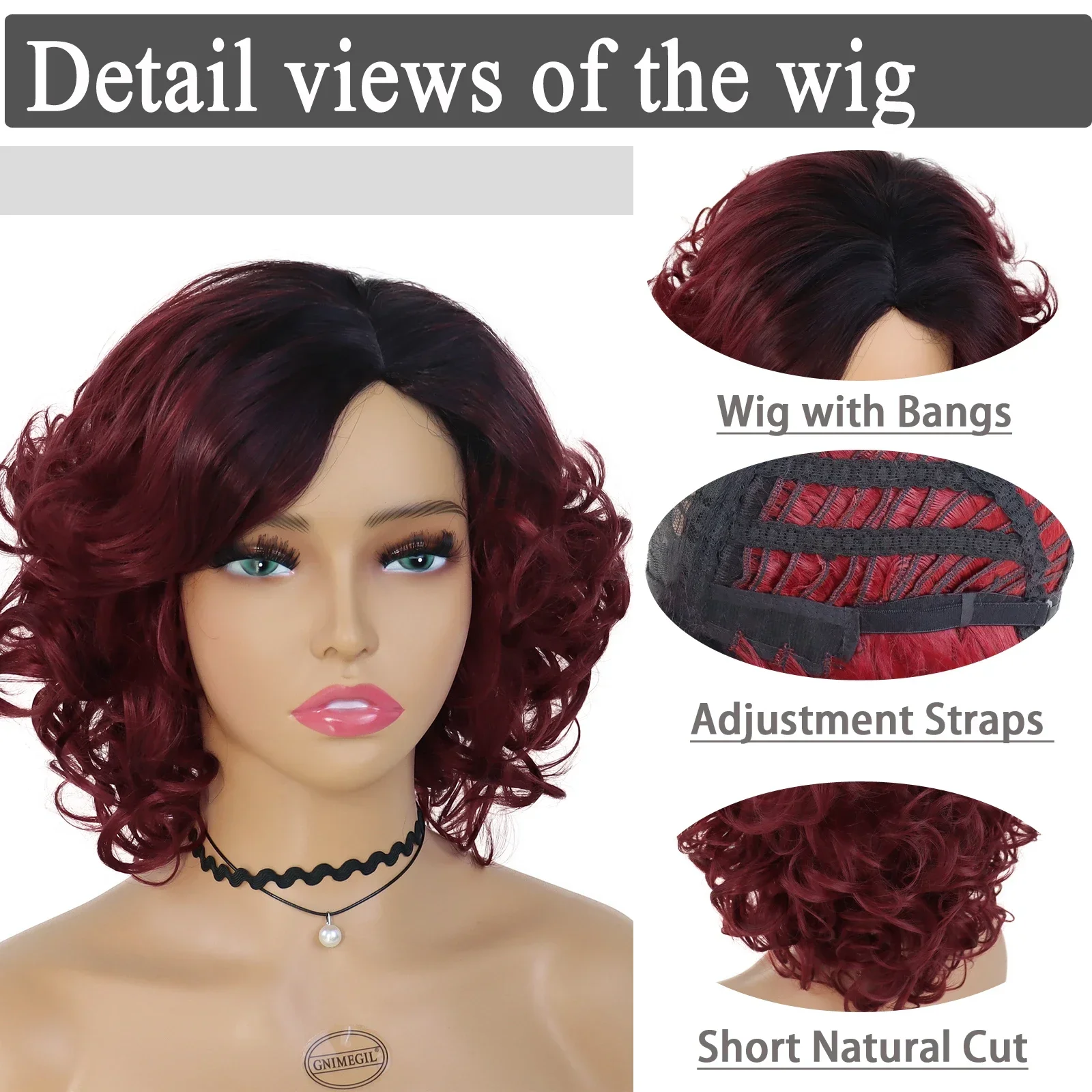 GNIMEGIL Synthetic Hair Afro Wig Kinky Curly Wigs for Black Women Short Hairstyle Wine Red Ombre Wig Dark Root Soft Hair Bob Wig