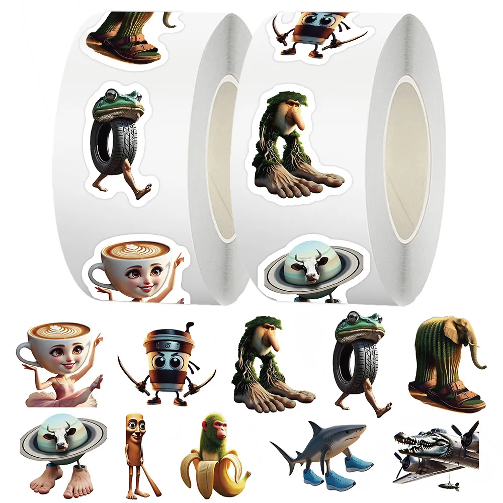 500pcs/Roll Abstract Animal Stickers Tung Tung Sahur Italian Brainrot Animals Sealing Decals DIY Luggage Phone Guitar Kid Toy