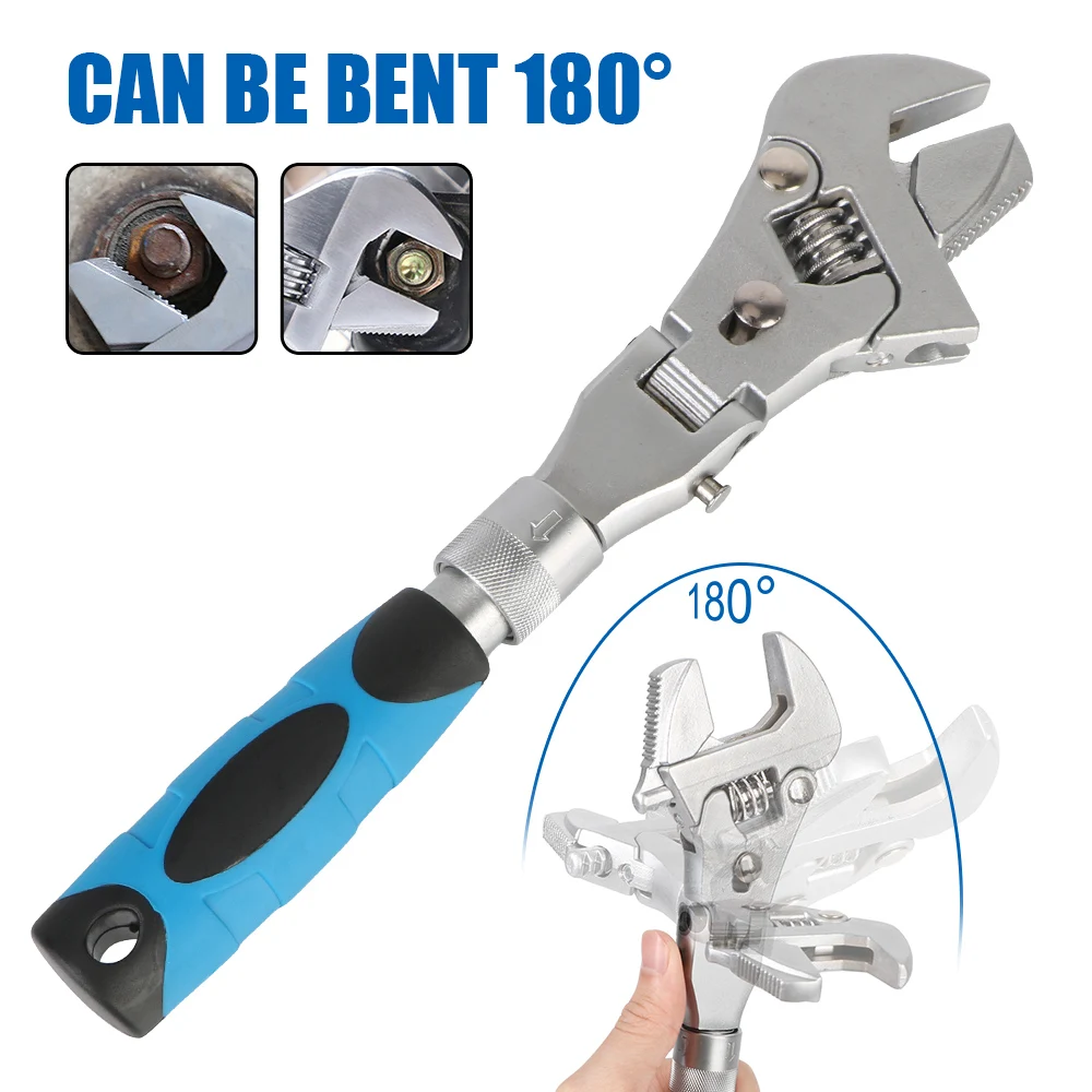 

180 Degree Folding 5 In 1 Household Maintenance Pulley Wrench Ratchet Wrench Adjustable Torque Wrench Manual Tool 10 Inch