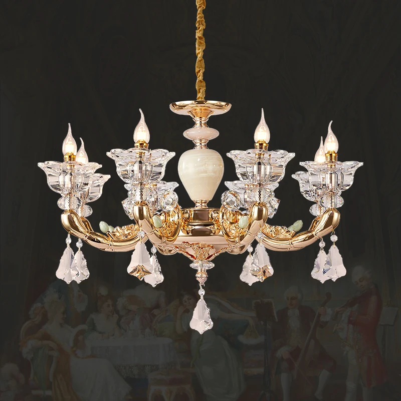 French Luxury Hotel Bedroom Crystal Pendant Light European Rococo Villa Living Room Dining Room Brass Chandelier