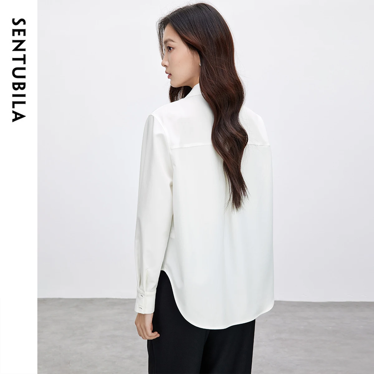SENTUBILA Office Lady Women Shirt 2025 Spring Straight Casual Simple Single Breasted Work Business Fashion Blouses 151C57352