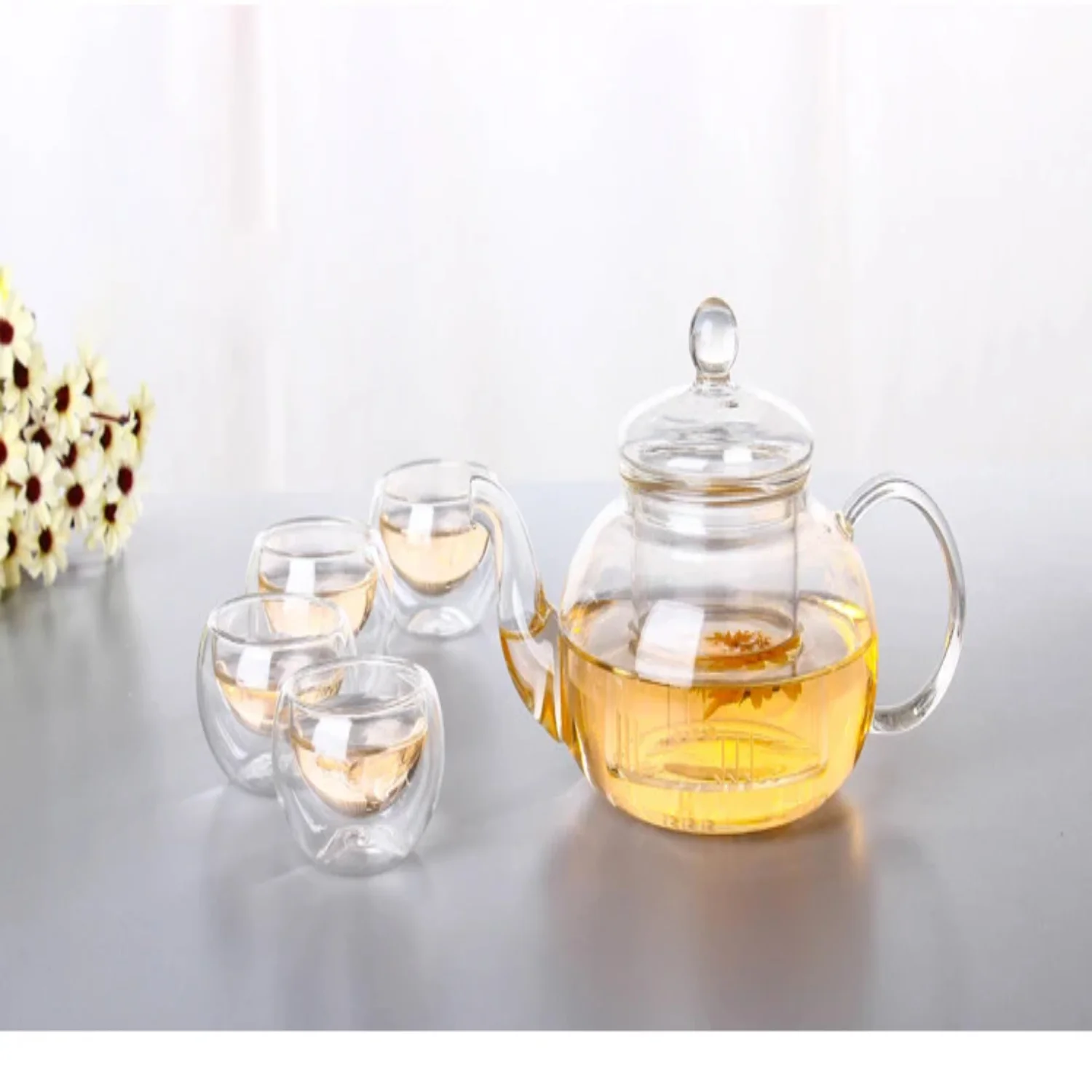 Hochwertige hitzebeständige Glas-Teekanne, praktische Flasche, Blumen-Teetasse, Glas-Teekanne mit Teeblatt, Kräuterkaffee