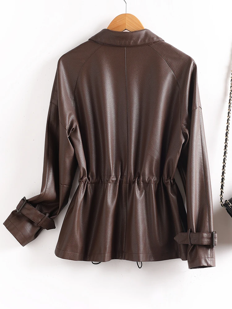   Ning Cappotto in vera pelle da donna di media lunghezza ingombrante in vita modello litchi primavera autunno dimagrante coreano Sle eepski...
