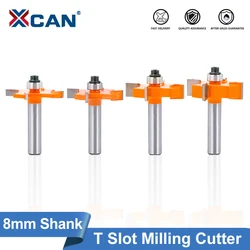 XCAN Milling Cutter 8mm Shank T Type Wood Milling Cutter With Bearings Industrial Grade Router Bit for Woodworking Tool 1PC