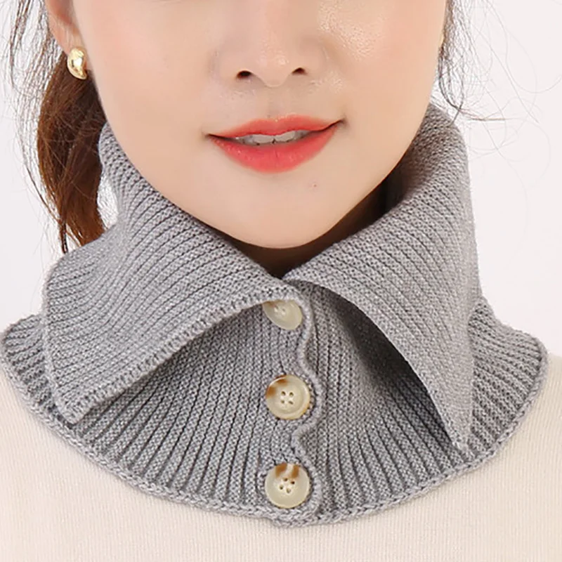 Women Flase Collar Neck Cover With Button Winter Outdoor  Warm Neckerchief Solid Color Wraps Head Neck Guard Collar