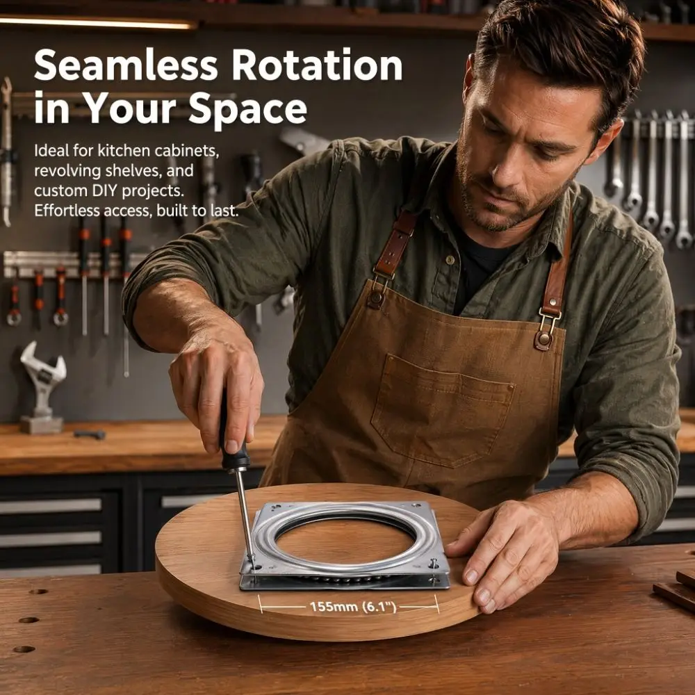 2pcs Hardware 6 Inch Lazy Susan Turntable Metal Construction Steel Ball Bearing Metal Turntable Square Rotating Tray Home