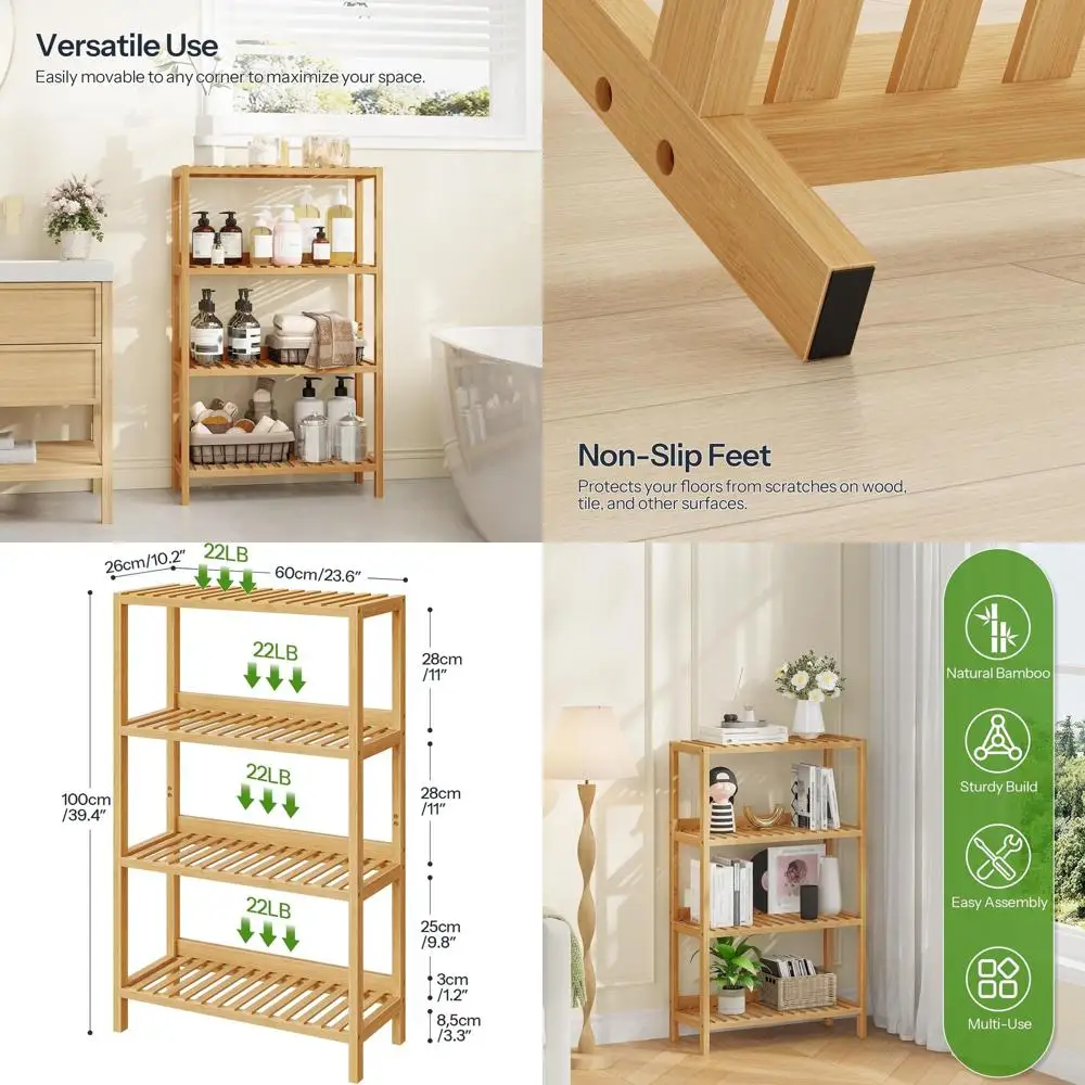 

4-Tier Bamboo Shelving Unit with Back Panel, Multifunctional Storage Rack for Home, 23.6x10.2x39.4 inches