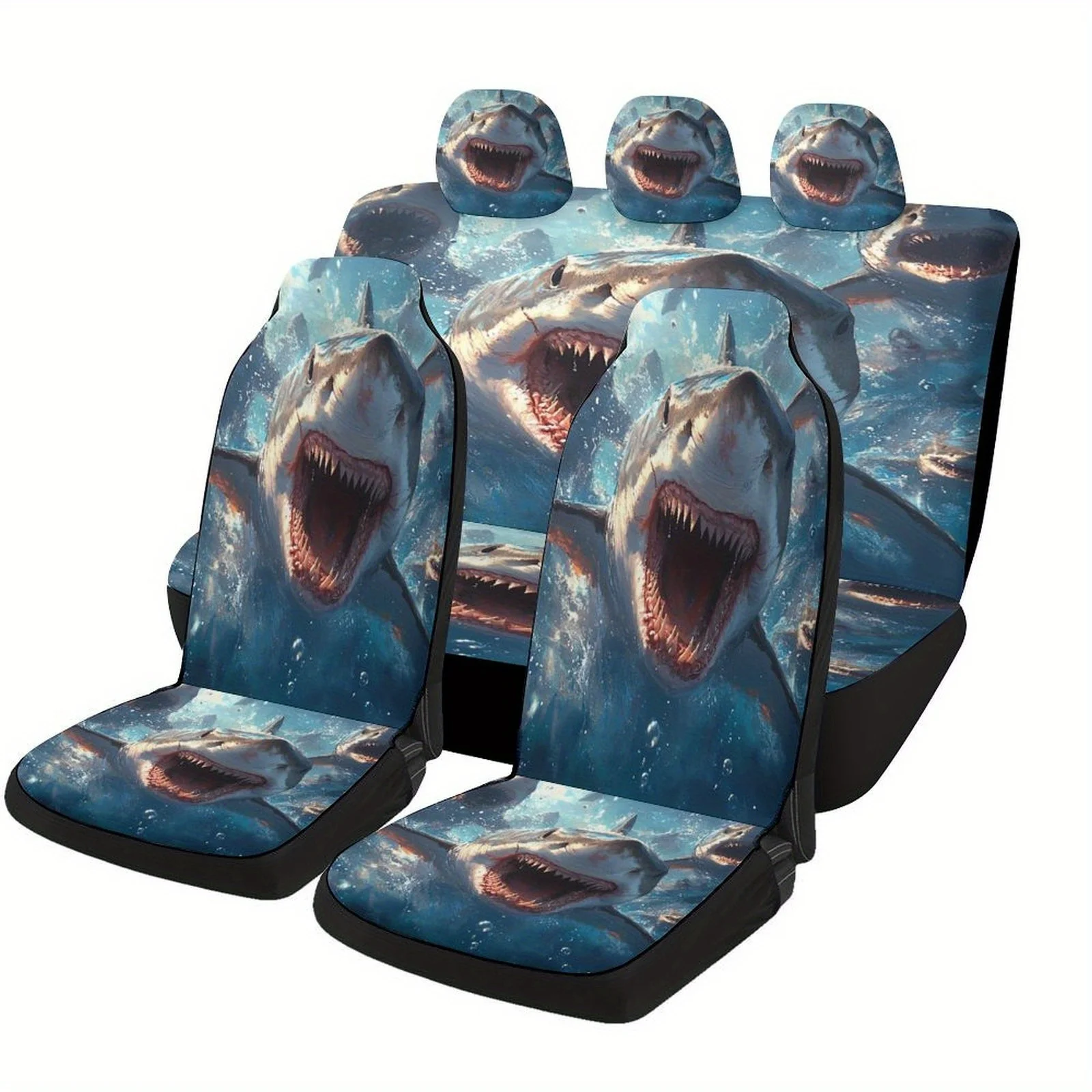 Set Of Ocean Shark Car Seat Covers Suitable For Most Vehicles, Stylish And Comfortable Covers For Car Seats, Complete Set, Unive