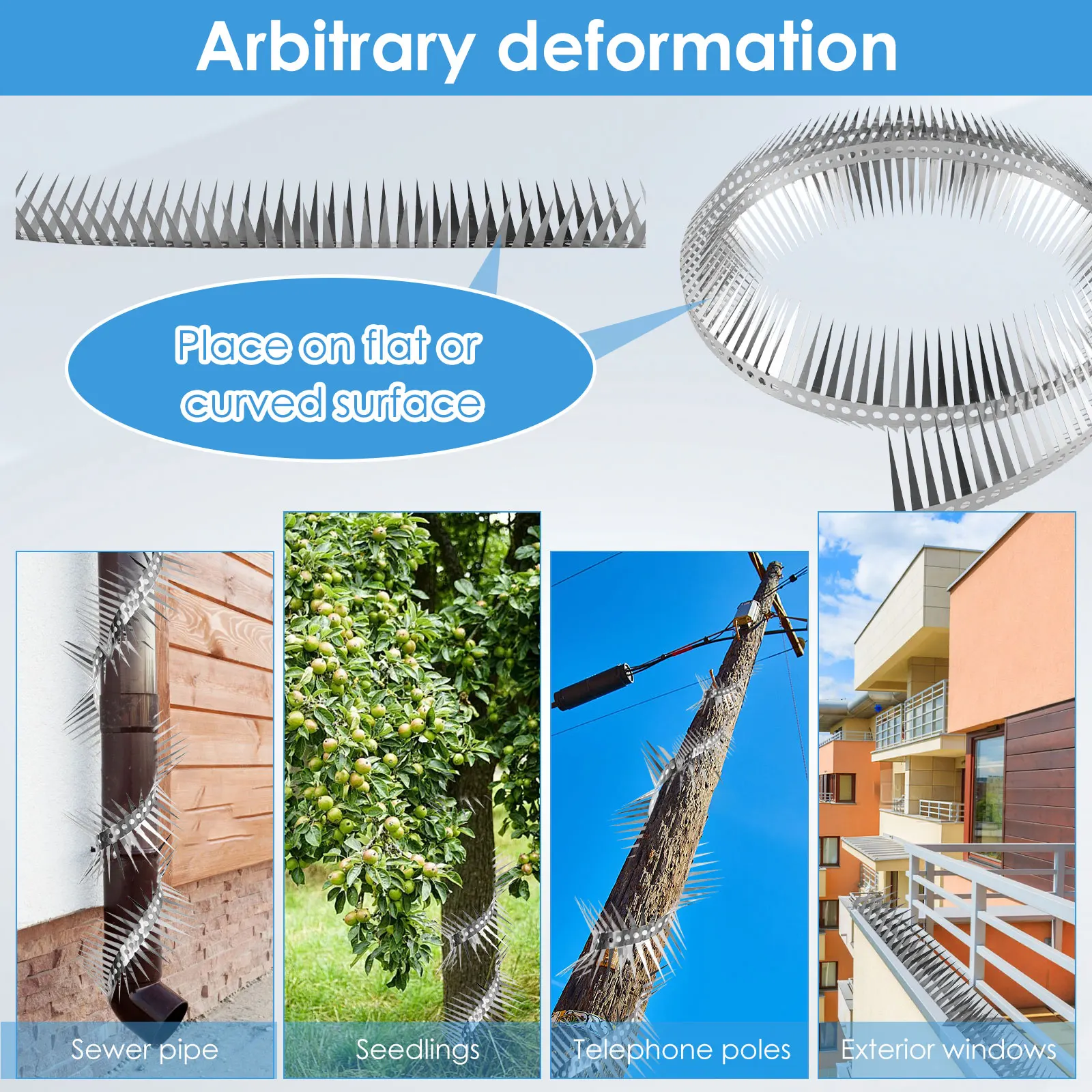 2/4M Pigeon Spikes Bird Spikes Stainless Steel Bird Repeller Set Anti Pigeon Spikes Deterrent on Balcony Eave Sills Garden Fence