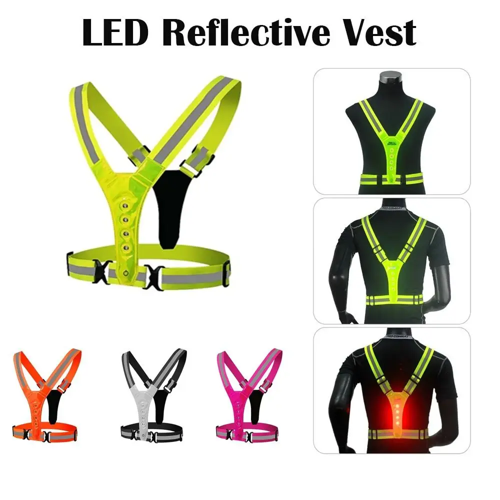 

High Visibility Night Running Vest 3 Light Modes Adjustable Cycling Vest Elastic Flashing LED Reflective Vest