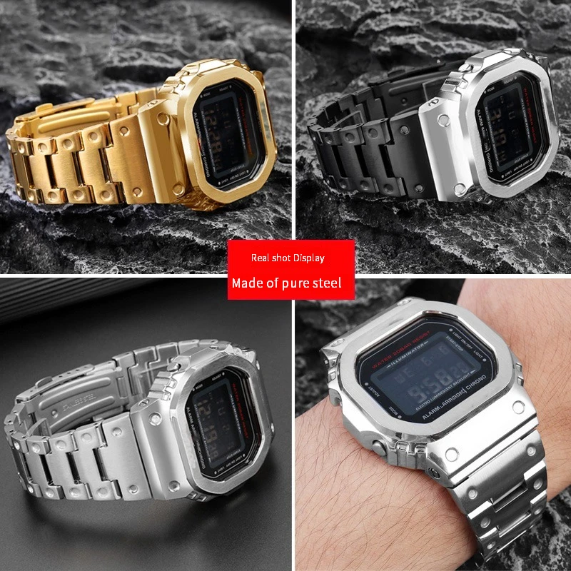 Modified Suit watchband For Casio G-SHOCK DW5600 GW-B5600 GWM5610 Series Stainless steel metal Bezel watch Case + strap Repair