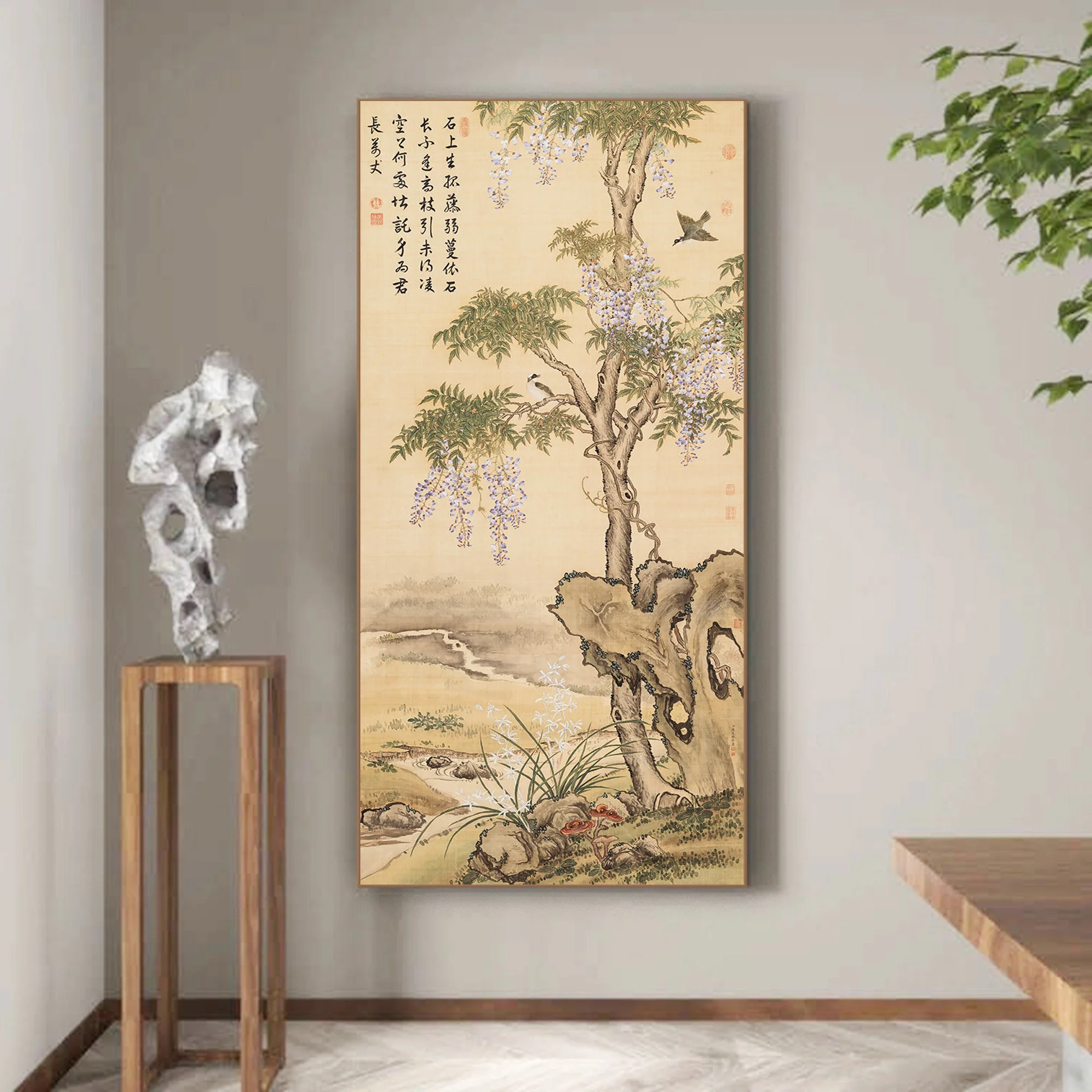 Chinese retro style plant mural decoration painting, Jiang Tingxi's 