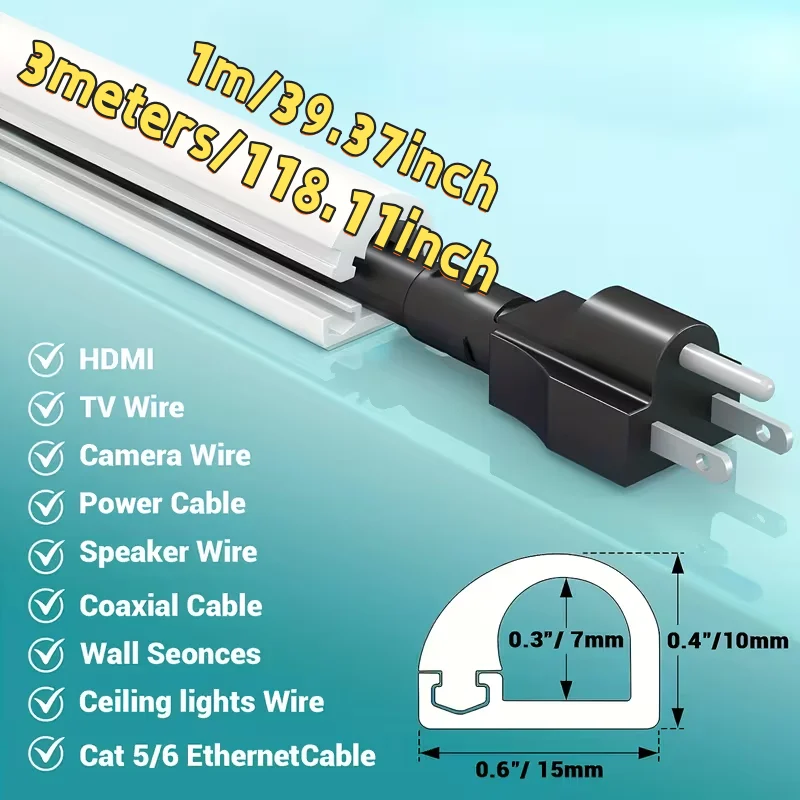 1pc 3/1 Meters Long Concealed Self-Adhesive Cable Tray, Wire Conduit Cable Protector, Suitable for Desktop, Wall, and Floor
