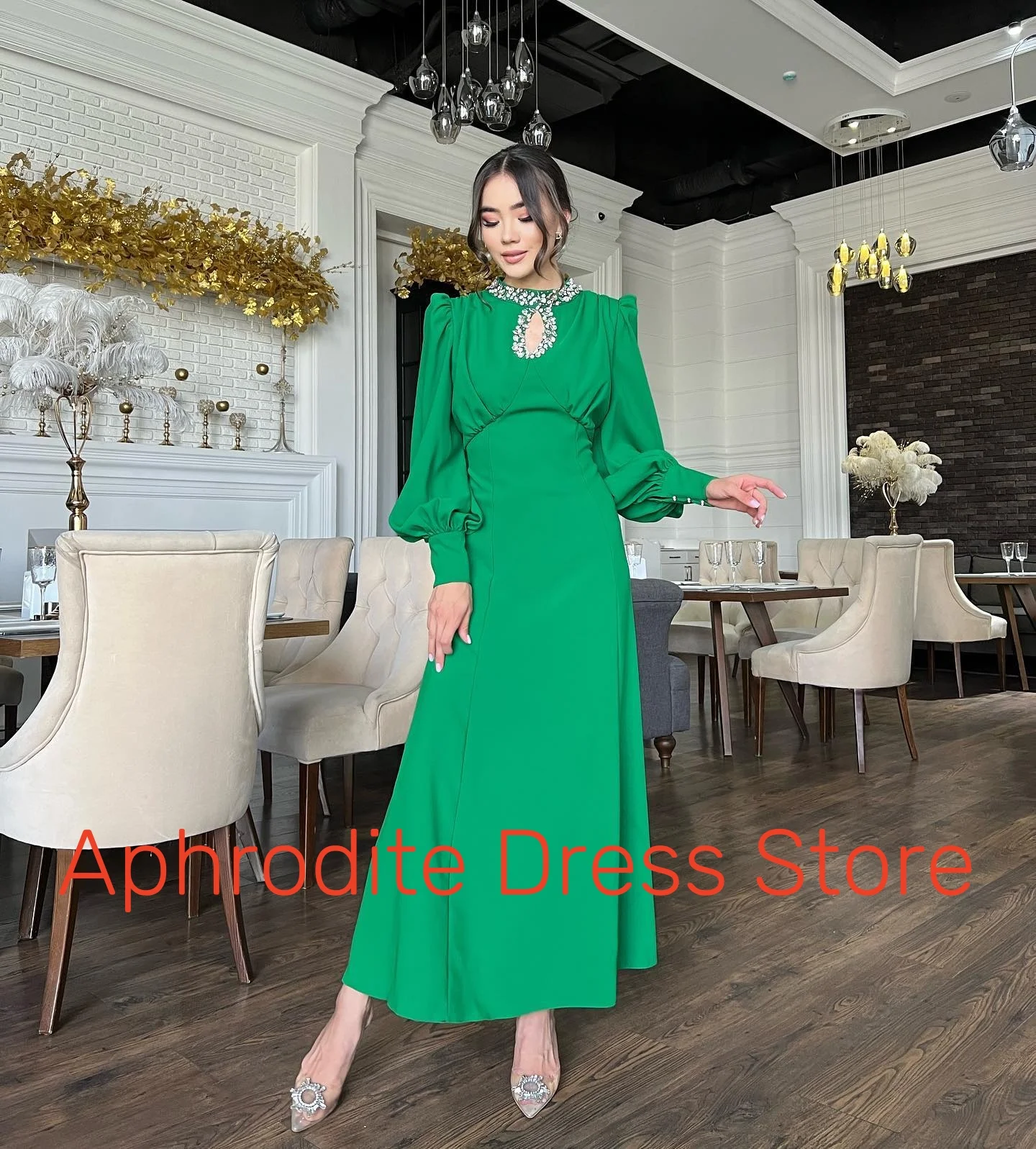 Aangepaste hoge kwaliteit jersey kristal avondjurken temperament lange mouwen celebrity jassen op maat gemaakte vestido de