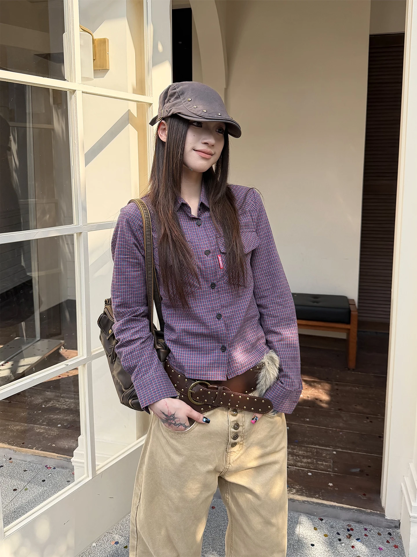 

Женская приталенная рубашка в клетку с длинным рукавом в американском ретро-стиле, новинка весенней коллекции, модель Don Cry