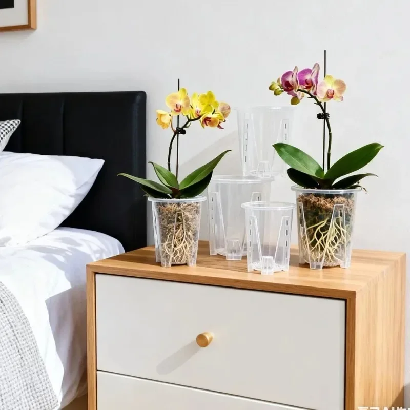 Clear PP Plastic Root Control Breathable Flower Pot Orchid Air Holes Plants Enhanced Drainage Garden Pot Home Garden Seedling Po