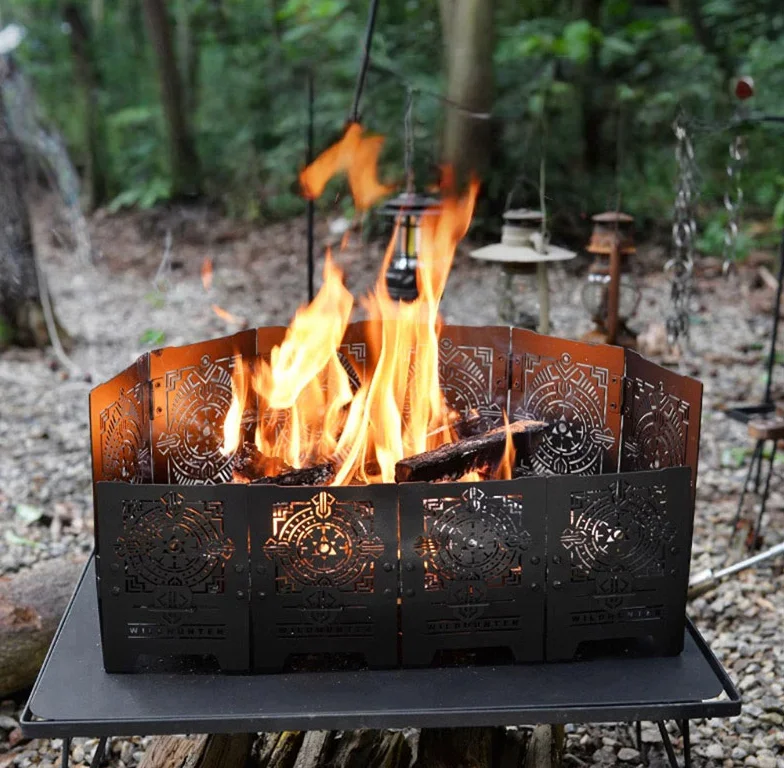 Foldable Campfire Stove with Stainless Steel Grill for Outdoor Tea Brewing Campsite Picnics Fire Pit Heating