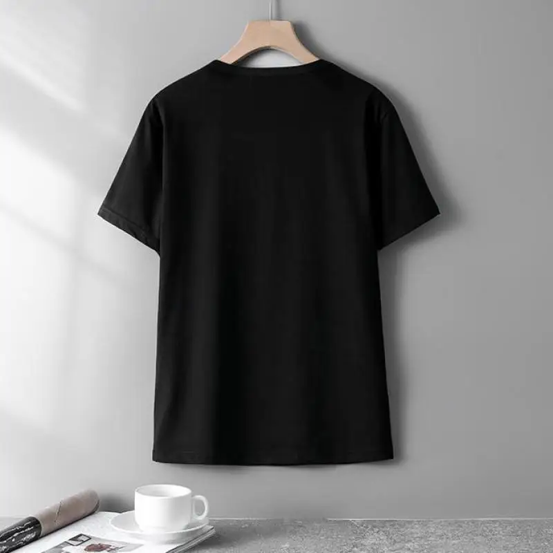 Summer Fashion Alphabet Hot Drill Harajuku Women's Tees Casual Loose Black High Quality Cotton T-shirt Tops