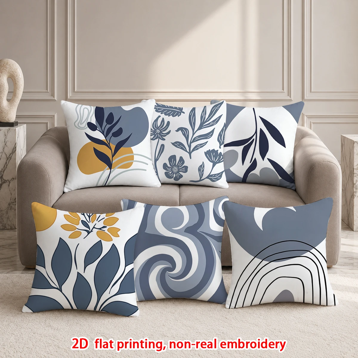 1pc Set of 6 Boho Abstract Floral Throw Pillow Covers, Minimalist Neutral Tone Decorative Cushion Cases for Sofa Bedroom