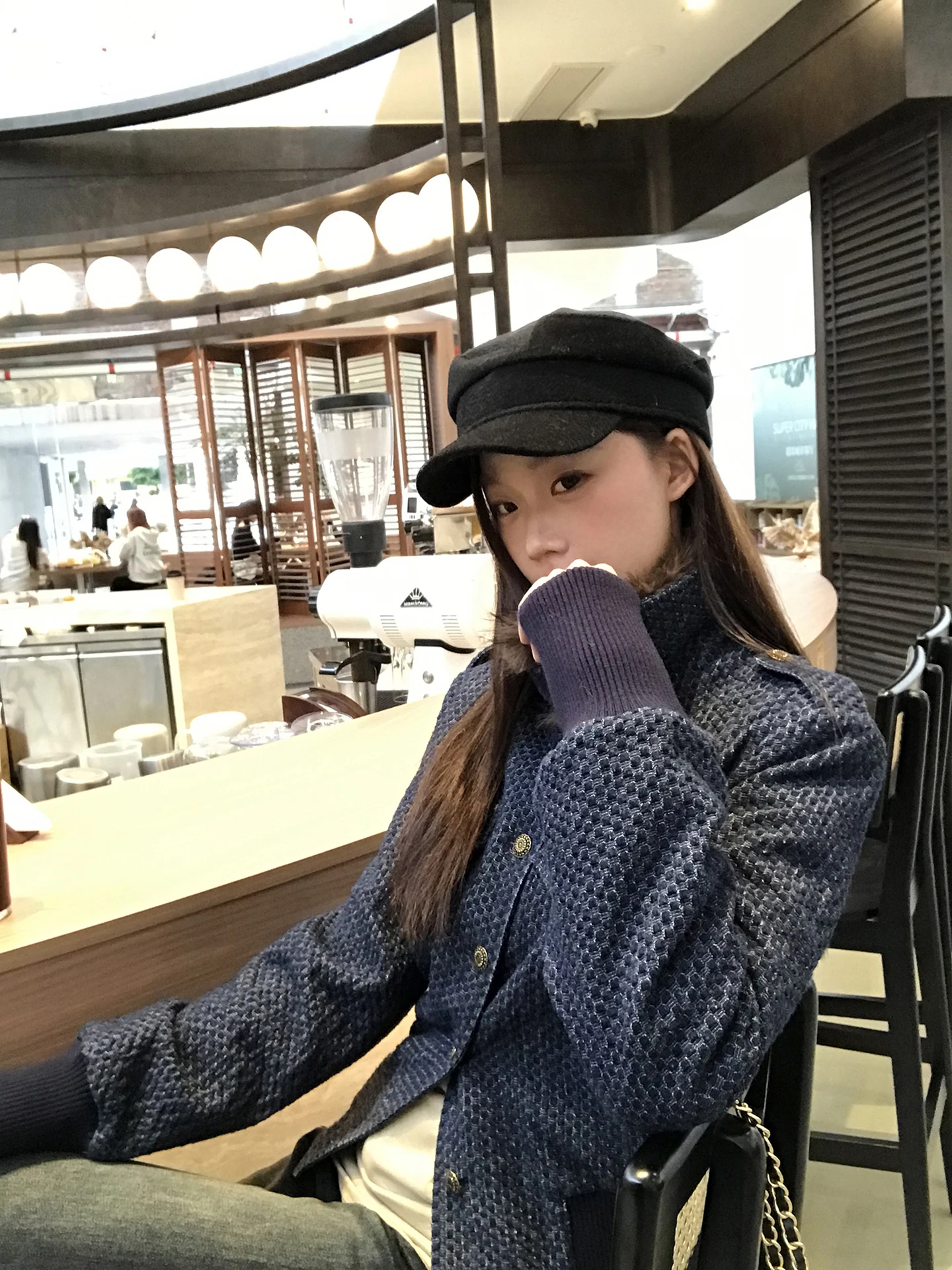 

Blue ort Coat Women's Autumn Winter New Faion ular Cotton Padded Jaet with Fur Collar Straight Cut Commute Sle