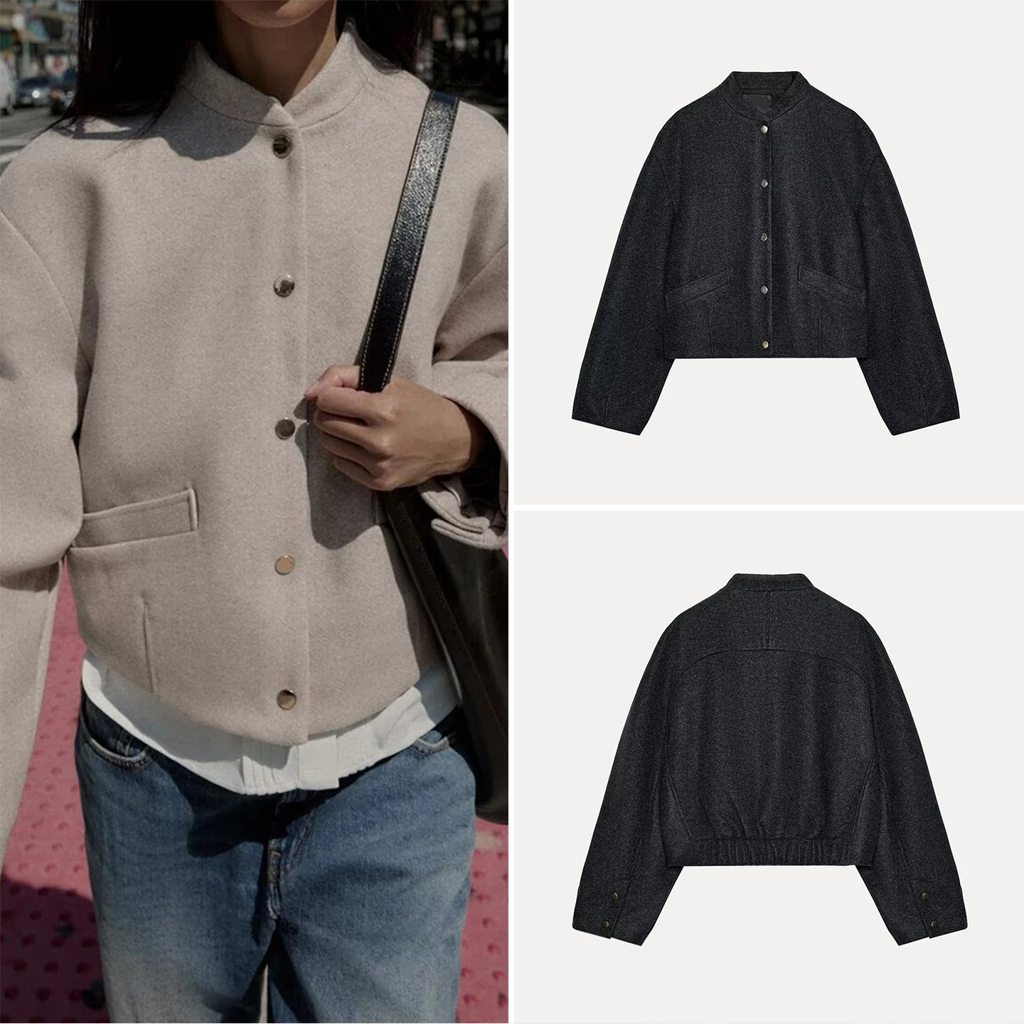 

Fall 2025 Women's Soft Pilot Jaet with Elastic Hemline Z Stand Fit ort Coat European Sle Long Sve Button Clo...