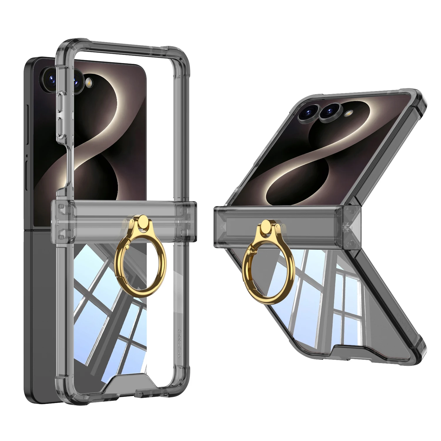 Luxury Transparent Ring Holder Airbag Hinge Protection Phone Case for Samsung Galaxy Z Flip 8 7 6 Flip8 Flip7FE Shockproof Cover