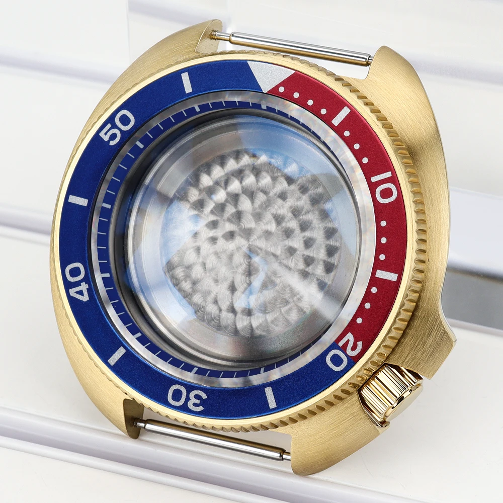 Gold PVD Taucheruhrengehäuse 44mm AR Saphirglas 4.1 Uhr für 6105 Turtle Abalone Stil Uhrenteile Zubehör NH35 NH36 Uhrwerk – Detail 5