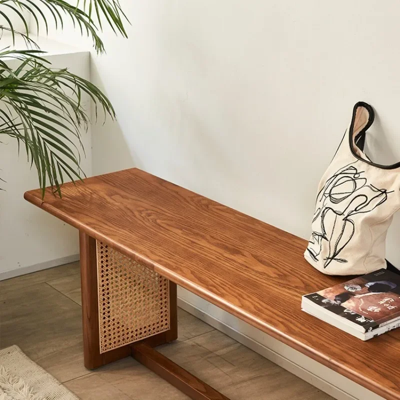 Ash solid wood bench, retro old TV cabinet, log bench, natural side, shoe change, stool, rest stool