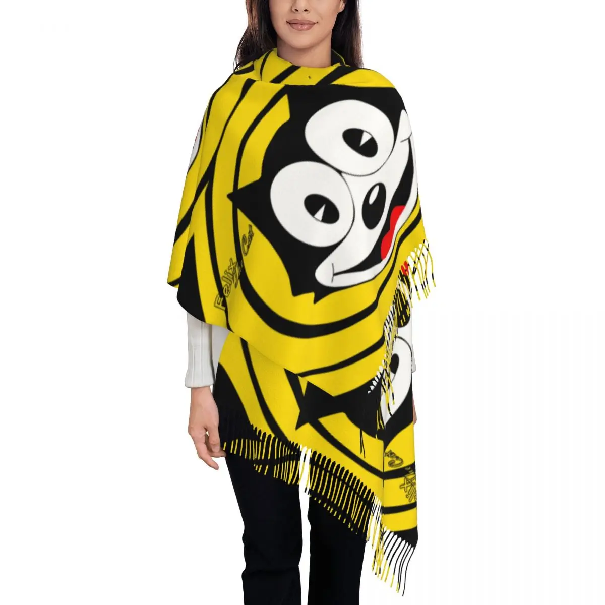 

Шарф с мультяшным принтом Felix The Cat на заказ, мужские и женские зимние теплые шарфы, шаль в стиле аниме, накидка