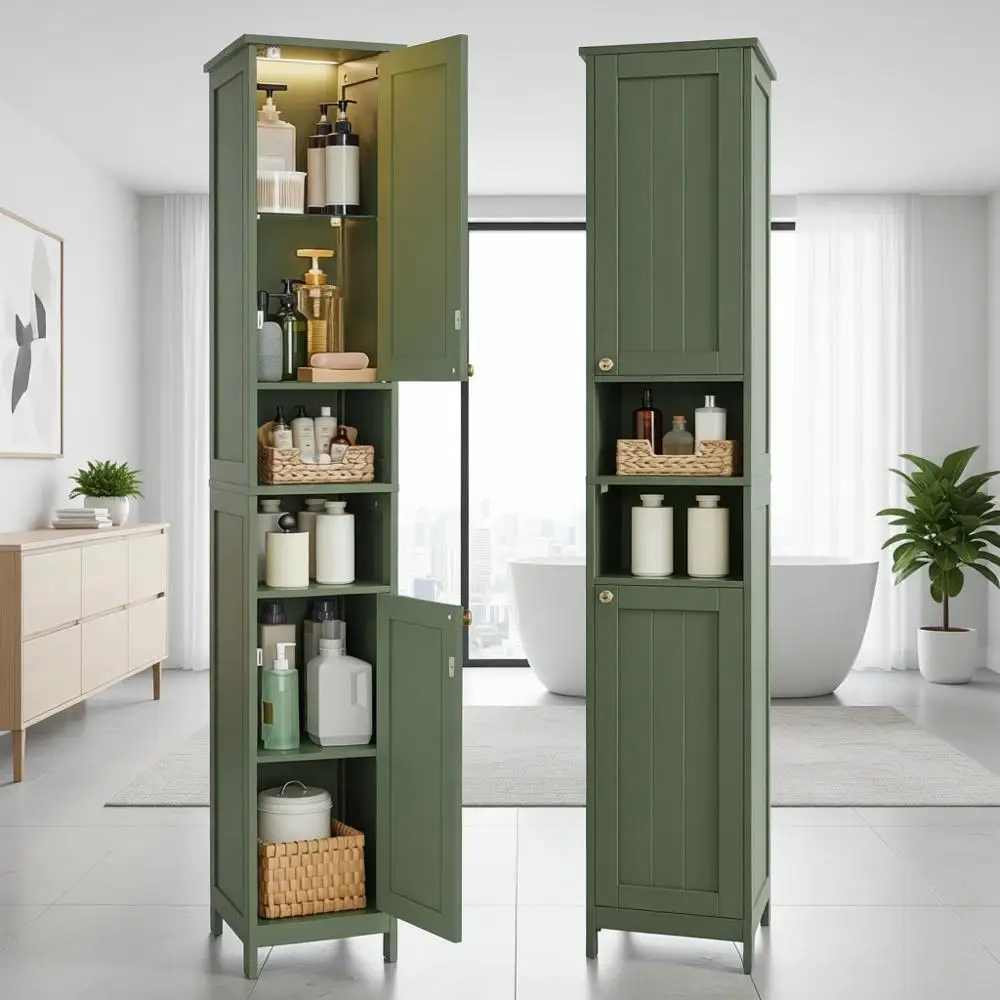 

Slim Standing Cabinet with Adjustable Shelves, 11.8 Wide, Ideal for Small Spaces in Bathrooms and Living Rooms